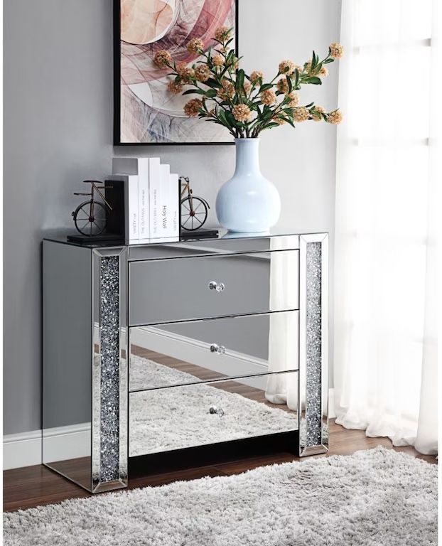 GLAM MIRROR FAUX DIAMONDS HALL ENTRYWAY CABINET CONSOLE TABLE GABETA DE ESPEJO BRILLANTES
