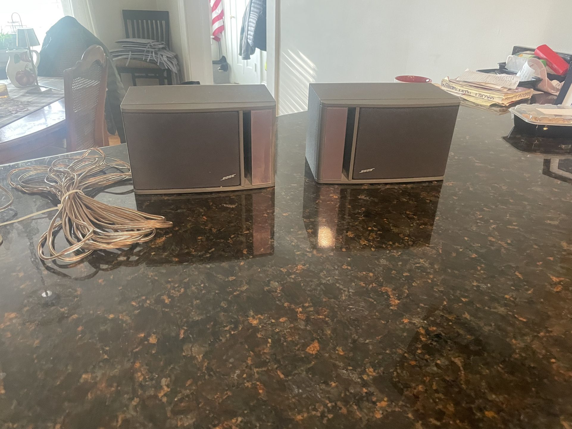 Set of 2 BOSE Speakers, Model 141, 10 long, 6 high, 6 deep, with some wire, $40 total