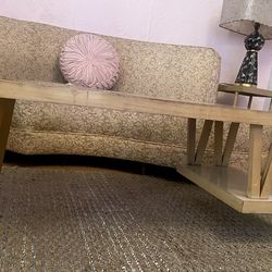 1950s mid century atomic blonde wood coffee table & end table