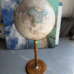 Vintage Replogle 16” Floor Globe Wood Stand Mid Century Decor
