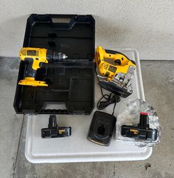DeWalt 18V Drill, Gig saw, Batteries & Charger Set