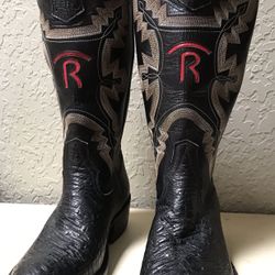 Ostrich boots. Charcoal. Women’s Size 7. Never worn. Longhorn emblem on back. Red R on front. Great for UT and TT fans.