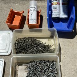 Nails, Screws, 3 New Cans Of Rust-Oleum