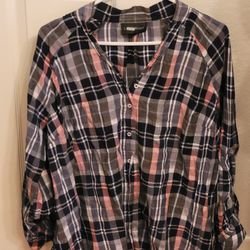 Lane Bryant Pink and Blue Plaid Top Size 14-16 