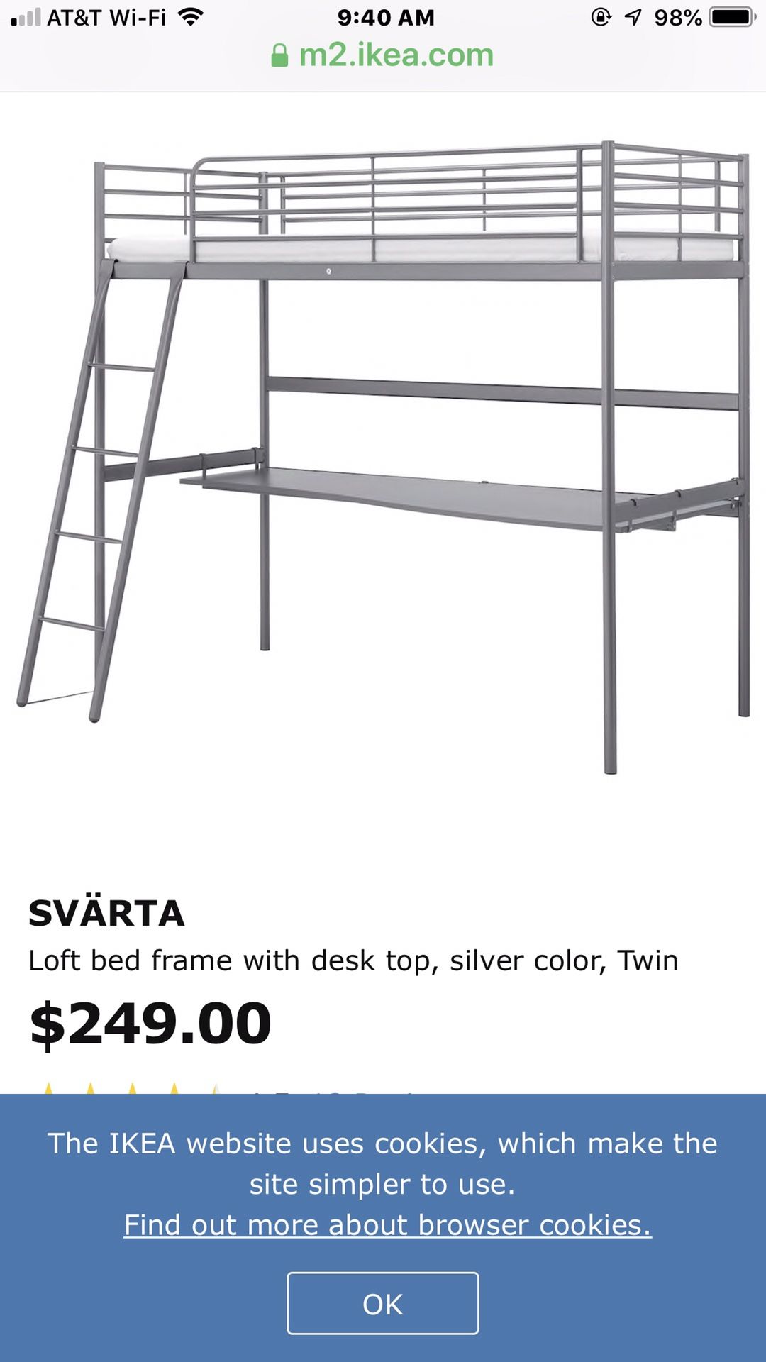 IKEA bed with desk Gray