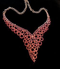 Red Austrian Crystal Bib Necklace 20 Inches in Goldtone

