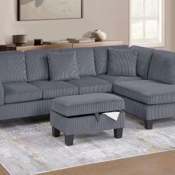 Dark Gray Sectional Sofa With Storage Ottoman 