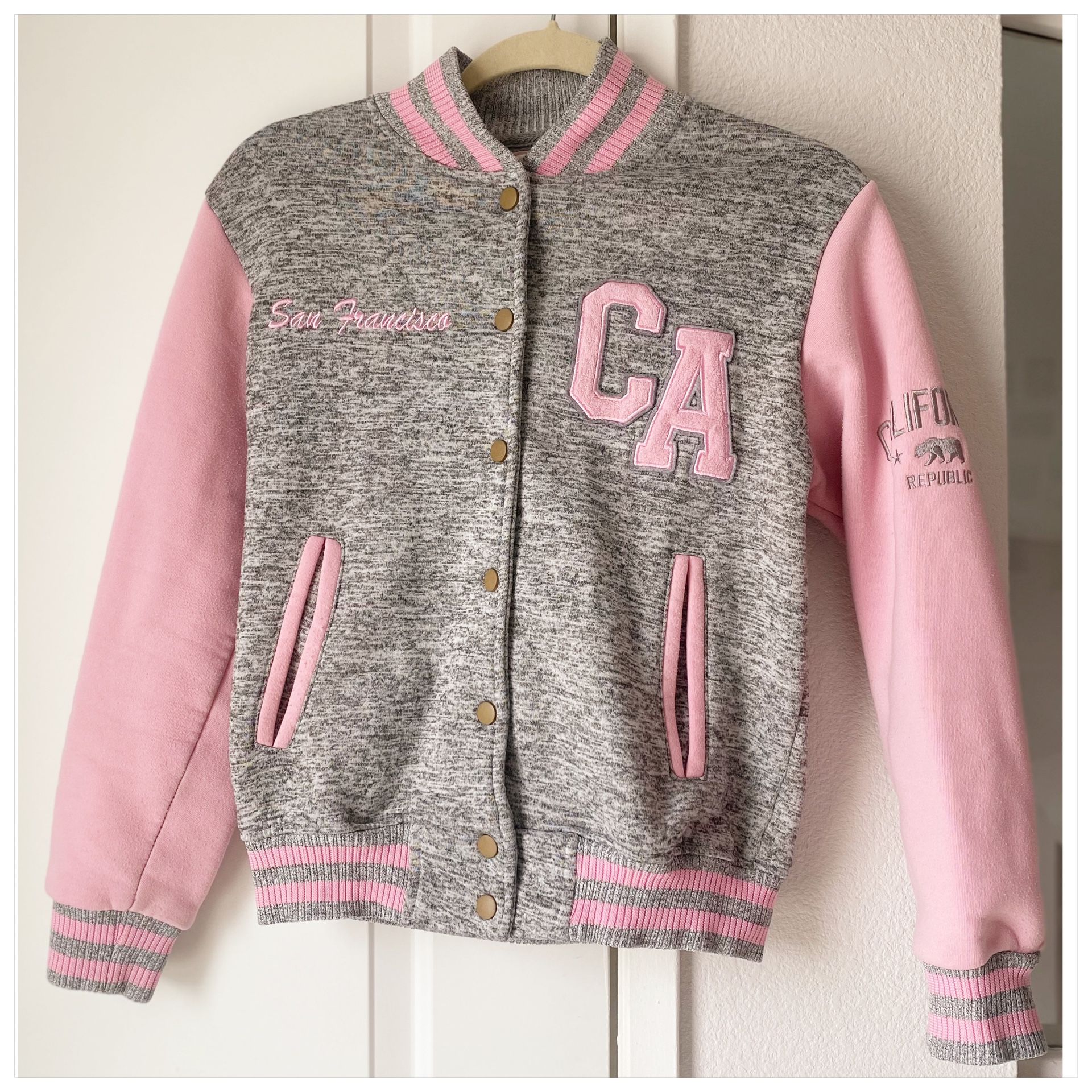 Women California College Style Letter Baseball Jacket With Long Sleeve S Size