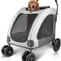 Dog Stroller for Large Dogs, Breathable Space, Waterproof Oxford Cloth & Storage Bag, Detachable Folding, Lightweight 4 Rubber Wheel 