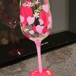 HAND PAINTED STEMMED WINE GLASS WITH HEARTS