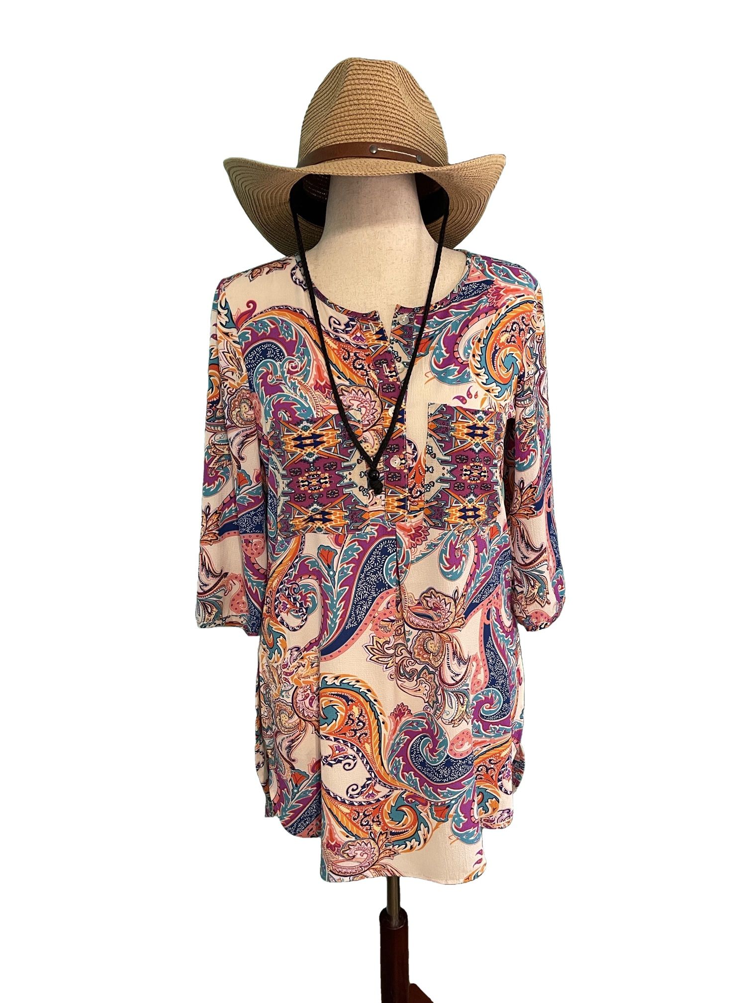 Valerie Steven’s Paisley Print Tunic/Beach Cover Up Size Small
