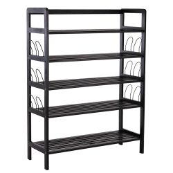 Bamboo Shoe Rack,5 Tier Wooden Shoe Shelf Storage Organizer,Perfect for Entryway,Hallway,Closet or Living Room (Black)