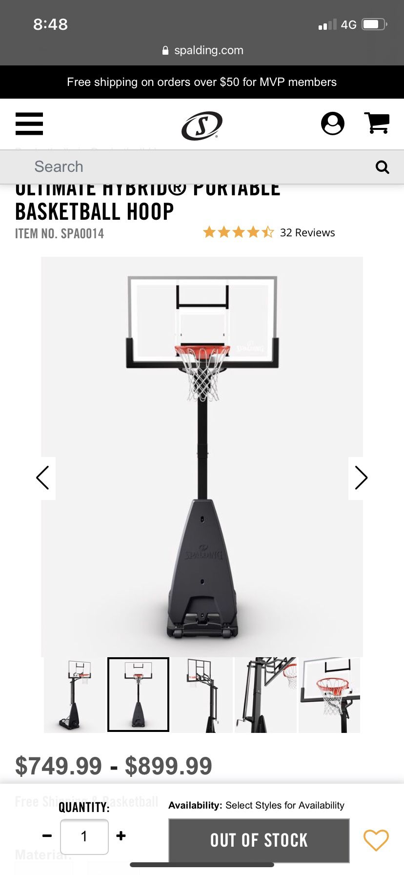 Spalding Ultimate Hybrid Basketball Hoop GLASS 54”