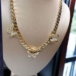 Dimensional Butterfly Gemstone Necklace l Gold Plate l 3” Extension l adjustable