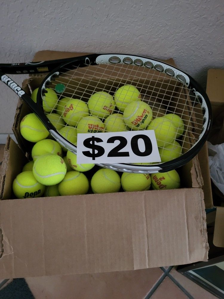 100 Tennis Balls And Prince Racket 