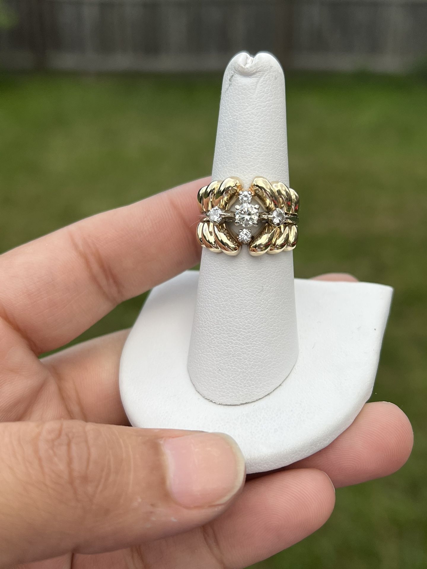 14k Gold Yellow And White Gold .90 Carat Diamonds Ring Size 7