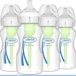 New Dr. Brown's Natural Flow Anti-Colic Options+ Wide-Neck Baby Bottles 9 oz/270 mL, with Level 1 Slow Flow Nipple, 4 Count, 0m+