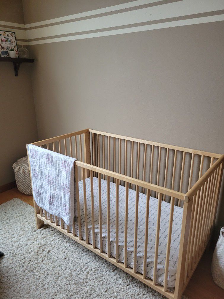 Ikea baby wood crib and mattress