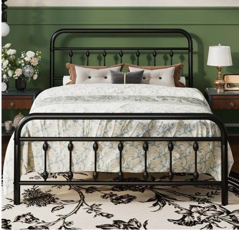 SHA CERLIN Full Size Metal Platform Bed Frame with Victorian Style Iron-Art Headboard and Footboard, Easy Assembly, Under Bed Storage, No Box Spring R