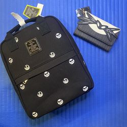 Loungefly NBC Jack Skellington Nightmare Before Christmas Canvas Mini Backpack a nd NBC Wallet - NWTs