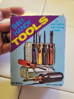 Vintage 9 in 1 Handy Tools Screwdriver Set in Case Made In Hong Kong