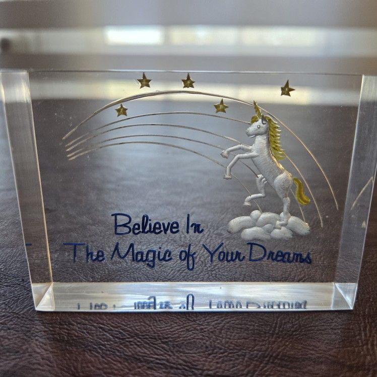 RUSS Etched Image "Unicorn π¦" Clear Acrylic Sculpture Paperweight #3596