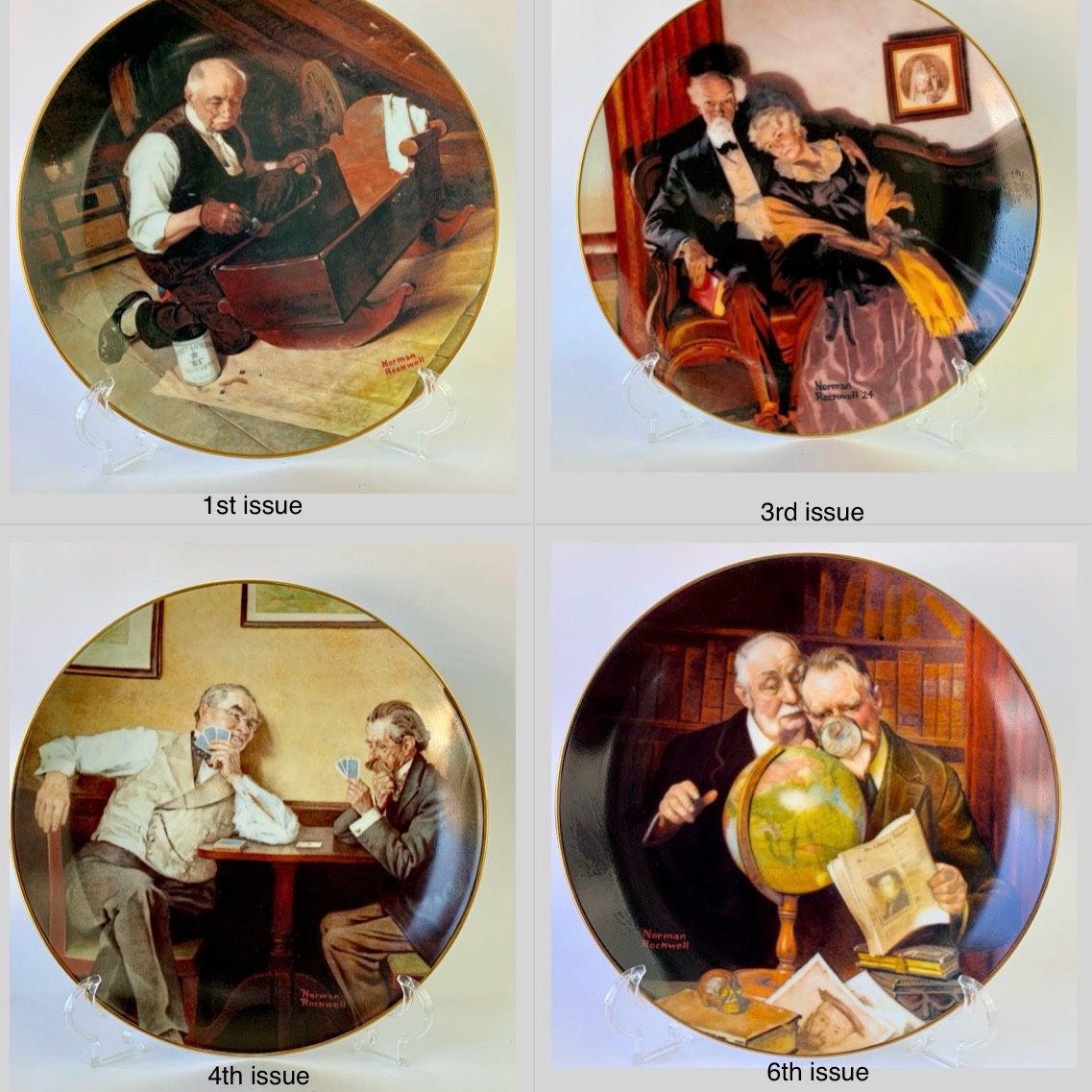 Norman Rockwell’s Golden Moments  “Grandpa’s Gift”, “End Of The Day”,  “Best Friends”, “New Found Worlds” 