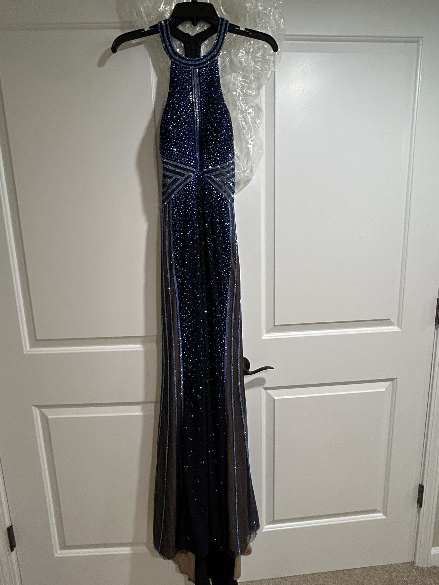 Black And Blue Sequin And Beaded Formal Dress