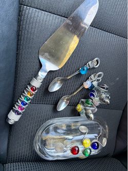 Handmade Decorative Serving Set – Wire Wrapped & Art Glass – $100 OBO