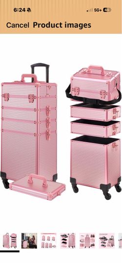 Pink Rolling Makeup Train Case Trolley