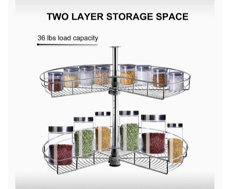 Corner Organizer Kidney Shaped Chrome Corner Organizer 32" Kidney Chrome 2-Shelf Lazy Susan Kitchen Base Cabinet Corner Organizer