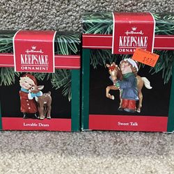 Hallmark Keepsake 1991 Sweet Talk Boy and Horse & 1990 lovable dears set of 2