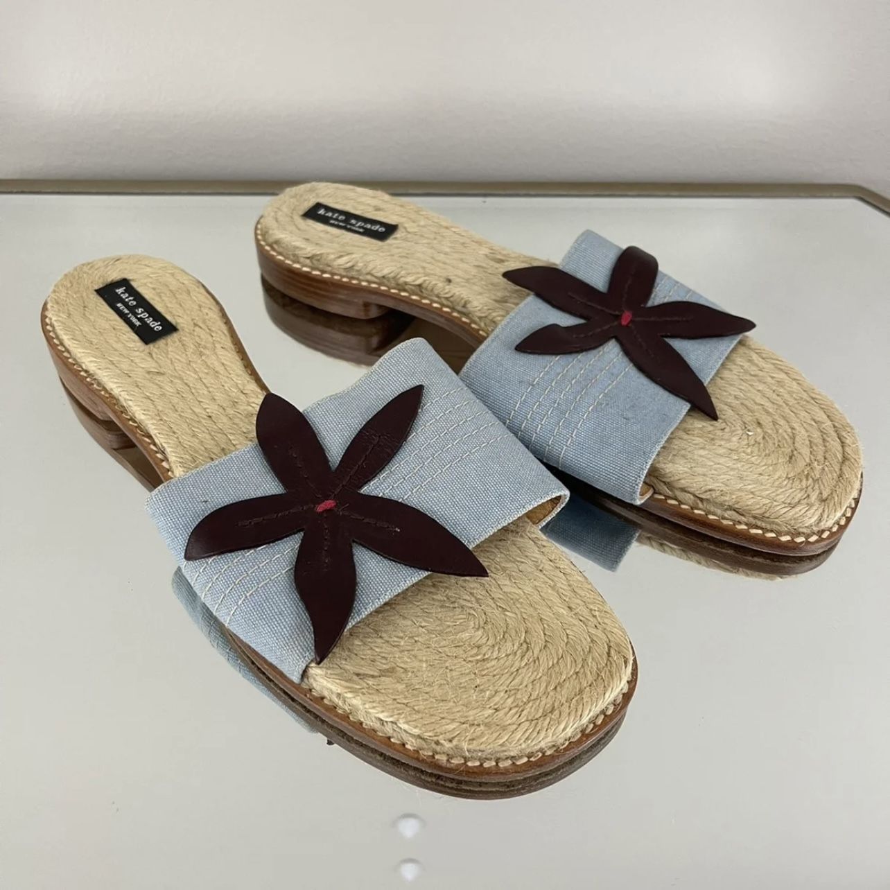 KATE SPADE Brown Flower Accent Espadrille Sandal Slides