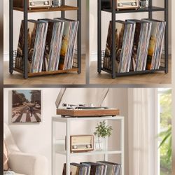 Record Player Stand, 3 Tier 18" Wide Big End Table with Vinyl Storage Up to 130 Albums, (Black, Brown And White Available)