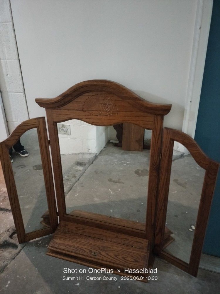Stand Up Heavy Wooden Decorative Mirror Like New Condition 