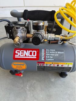 Senco PC1010 Oil-Free Air Compressor – 1 Gallon, w/ Coil Hose & Fittings Kit