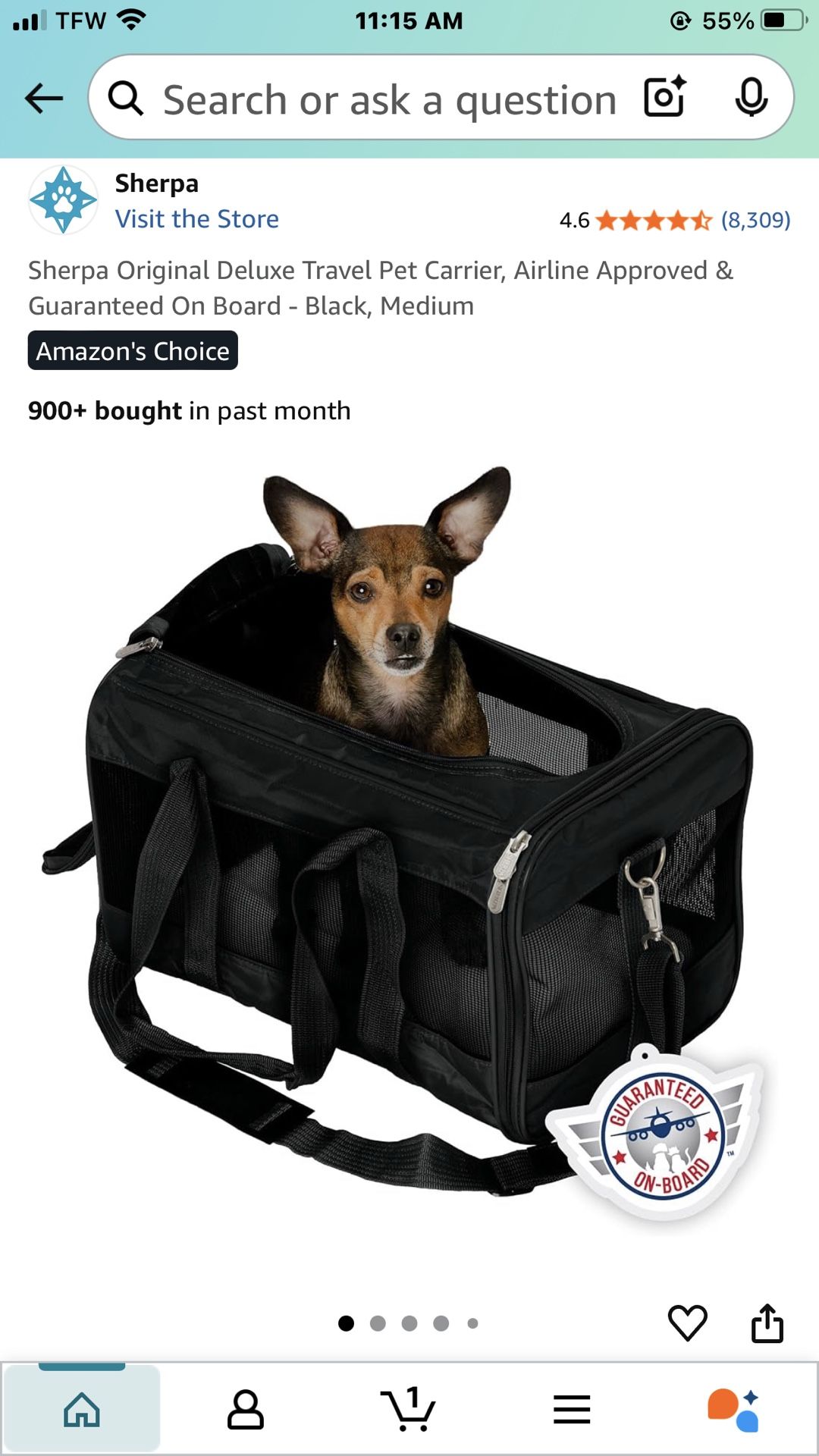 Sherpa Black, small Pet Carrier-NEW