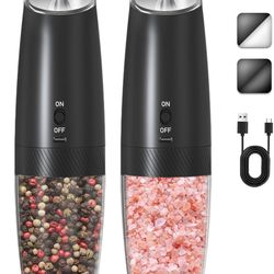 UNNEES Rechargeable Electric Salt and Pepper Grinder Set, Gravity Activated, Adjustable Coarseness, LED Light, USB Charging, Ceramic Core, 150ml Trans