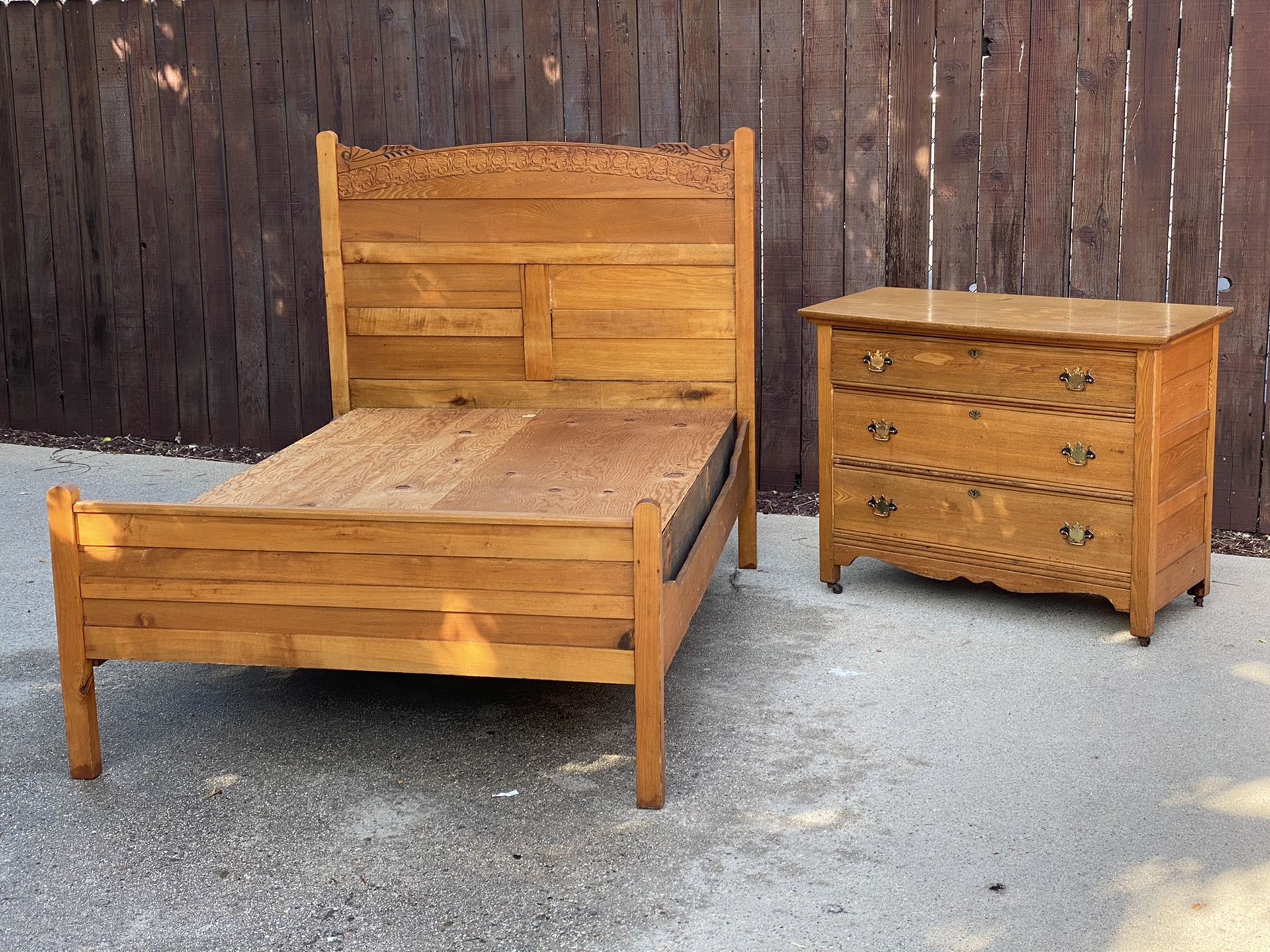 Solid wood full sized bed frame and matching dresser