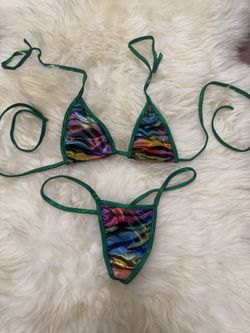 New small rainbow zebra metallic bikini y2k festival rave outfit raver dancewear