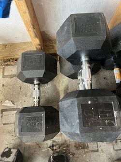 95LB Tru Grit Rubber Hex Dumbbell Pair