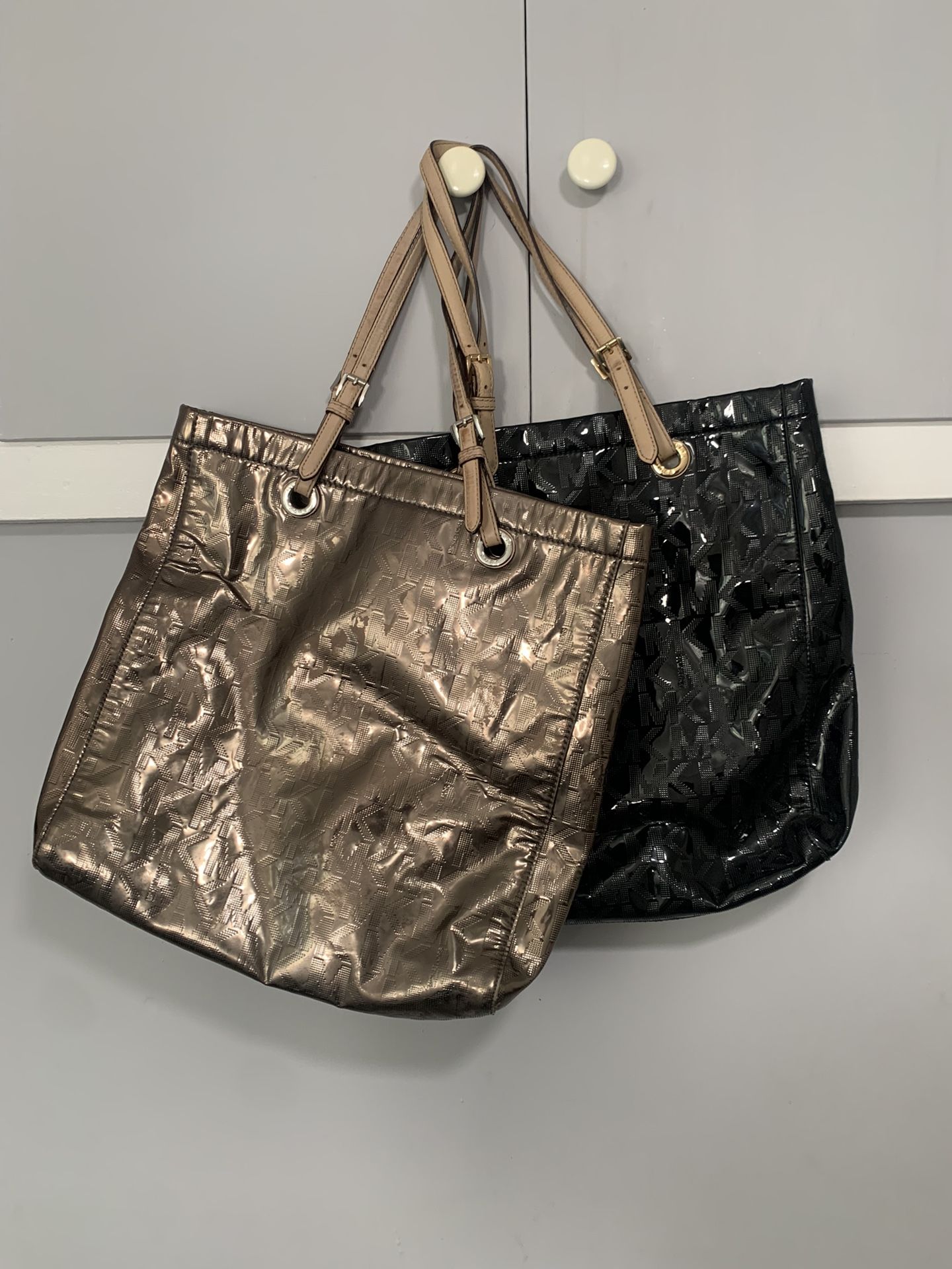 Michael Kors Leather Monogram Tote Handbag Bag Lot Of 2