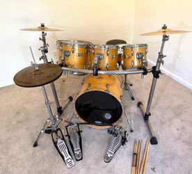 All maple 6 piece complete drum set by Peace Zildjian  Meinl Sabin cymbals stands PDP double pedal 2leg hihat cage throne $700 cash  in Upland 91784
