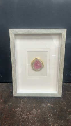 16” x 12” Framed Pink Geode Wall Art - Gold Accents - Wood Frame