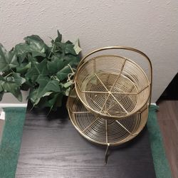 GOLD FRUIT BASKET & BREAD  WITH 2 LEVELS 