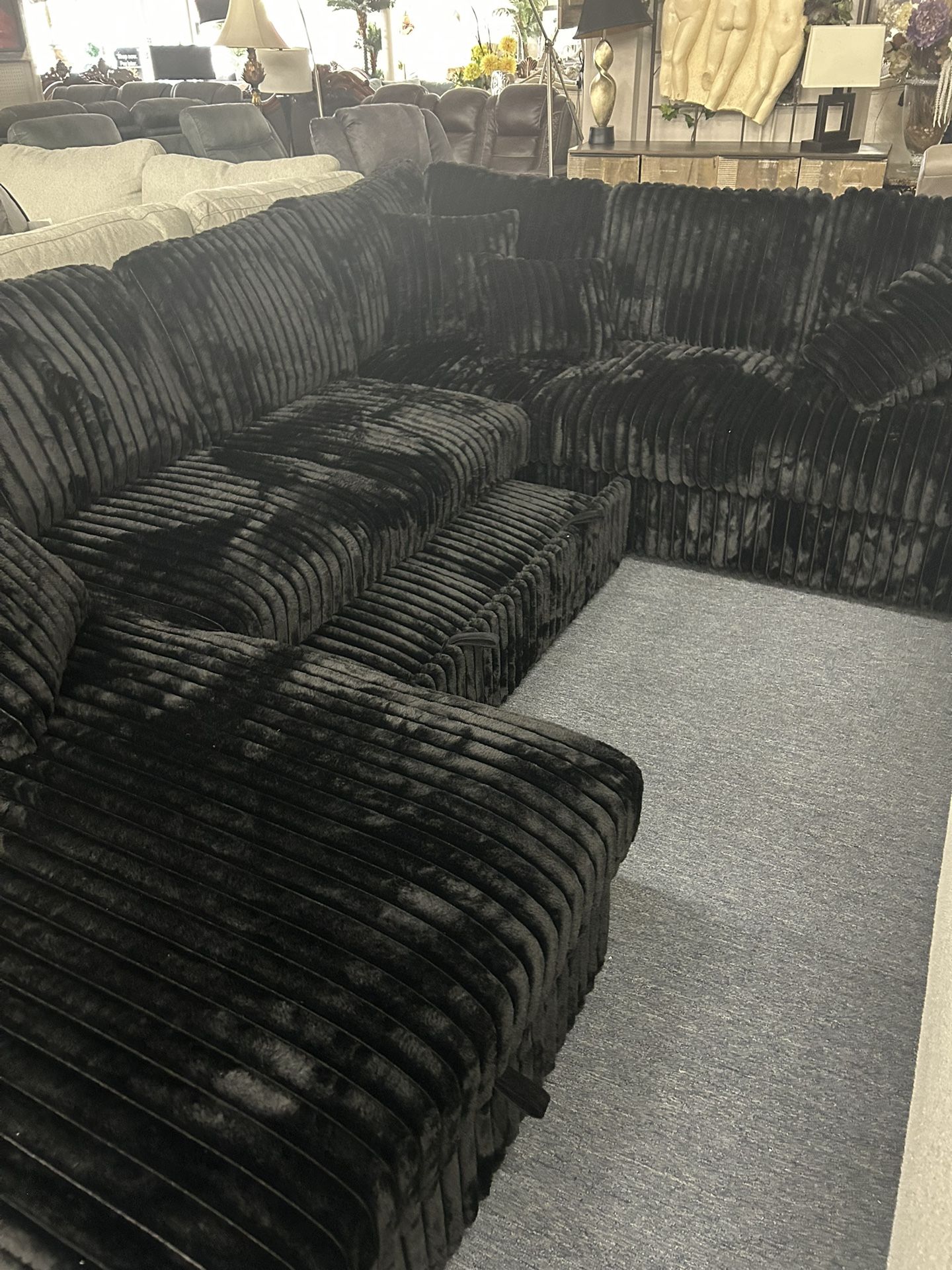 Custom New Corduroy Sectionals With Sleeper And Storage, Same Day Delivery