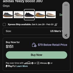 Yezzy Boost 380 " Onyx" (Size 11) Excellent Condition Like New 100% Authentic [ No Box]