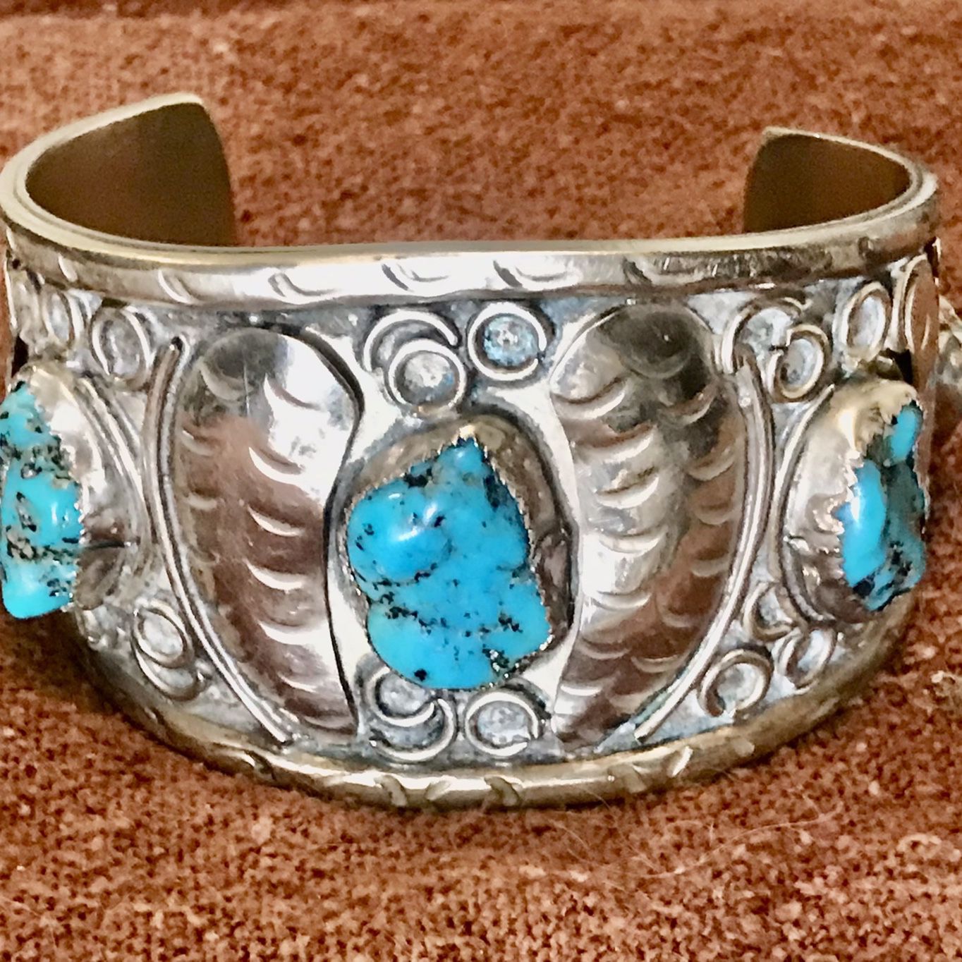 Solid Silver With  Turquoise Cuff 