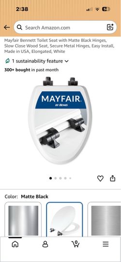 Elongated slow-close toilet seat with black hinges