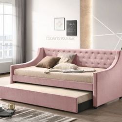 Brand New Pink Velvet Twin Daybed with Trundle